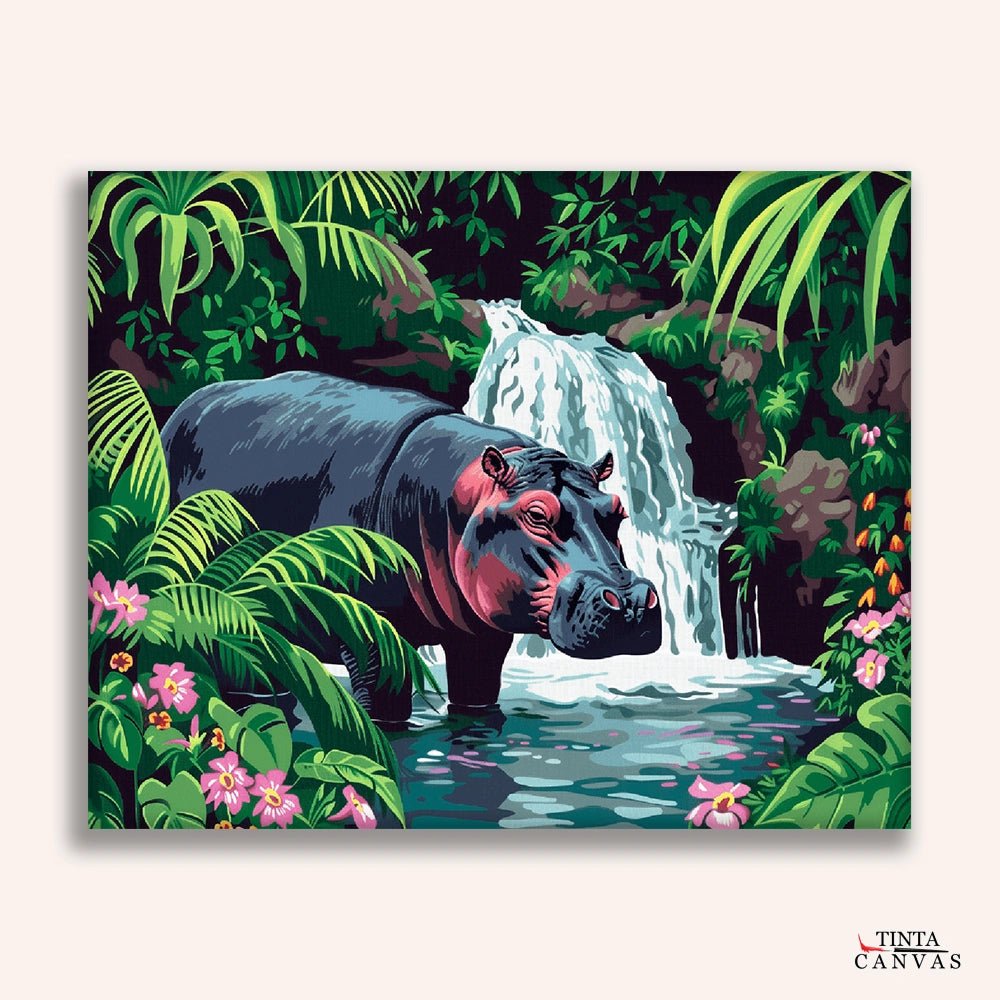 Hipopótamo de la jungla - Kit de pintura por números – Tinta Canvas, image size:1000x1000