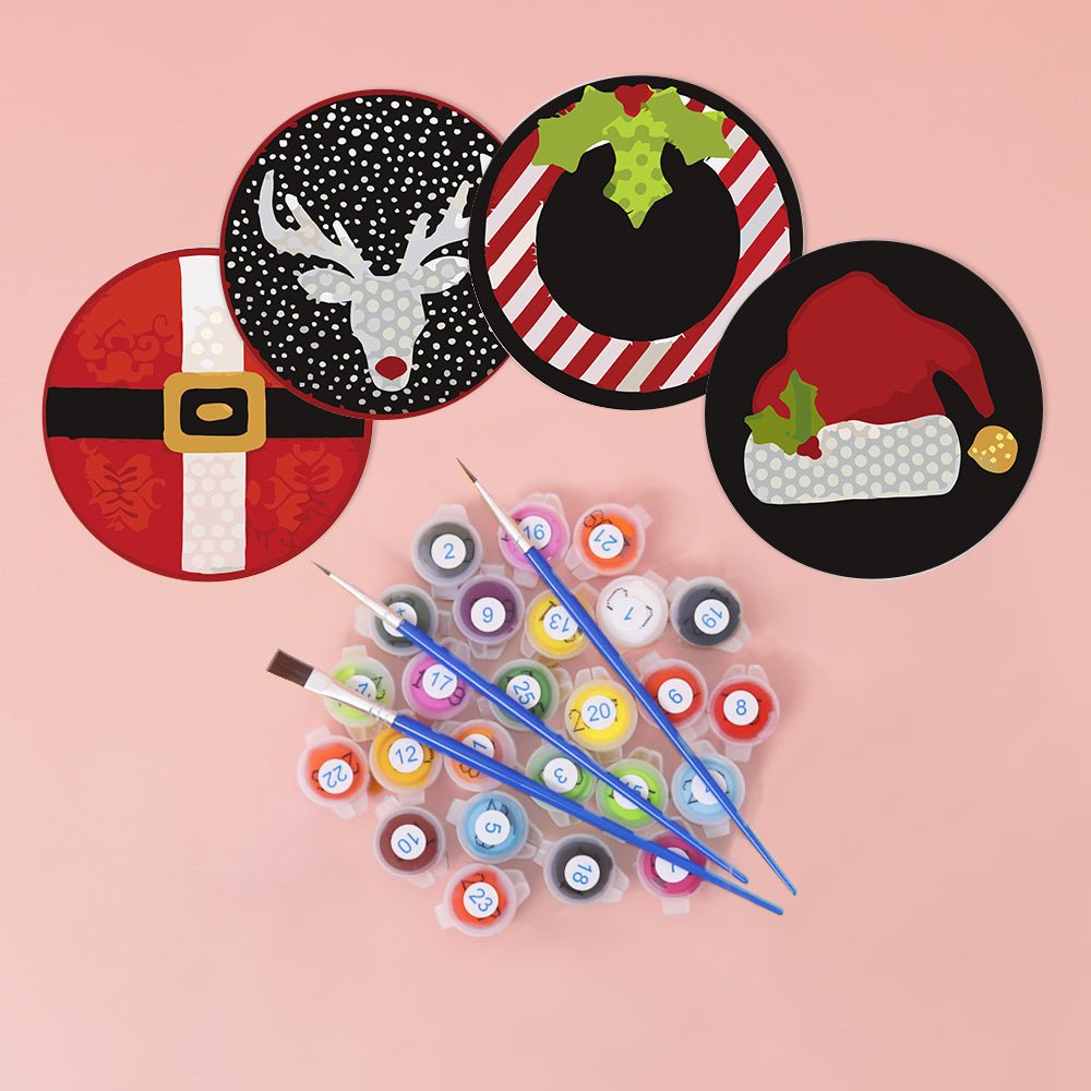 Classic Christmas Icons - Coasters Paint by Numbers Kit (4 Pieces) paint by numbers kit