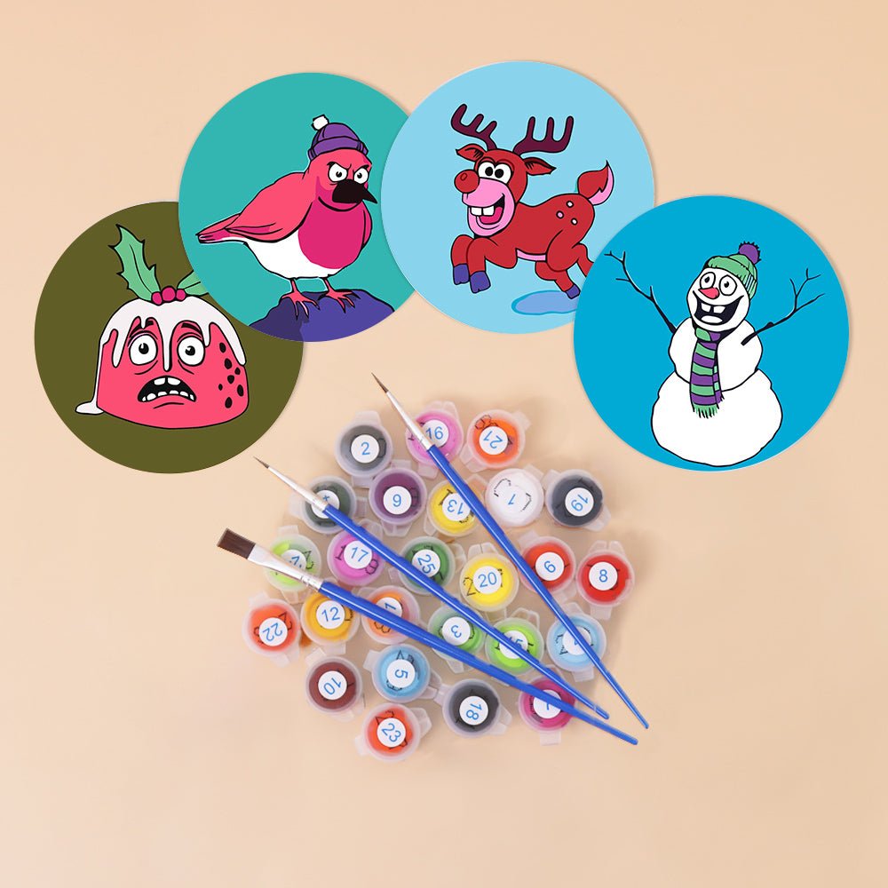 Merry Little Winter Friends - Coasters Paint by Numbers Kit (4 Pieces) paint by numbers kit