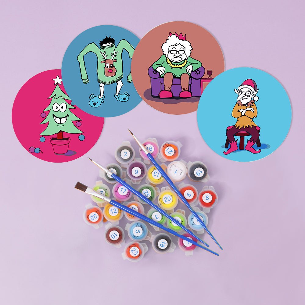 Whimsical Holiday Characters - Coasters Paint by Numbers Kit (4 Pieces) paint by numbers kit