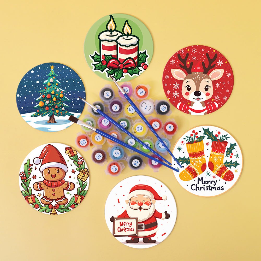 Christmas Holiday Joy - Coasters Paint by Numbers Kit (6 Pieces) paint by numbers kit