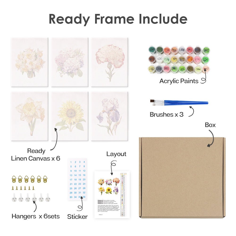 Fresh Meadow Florals - Mini Paint by Numbers Kit (6 Pieces)