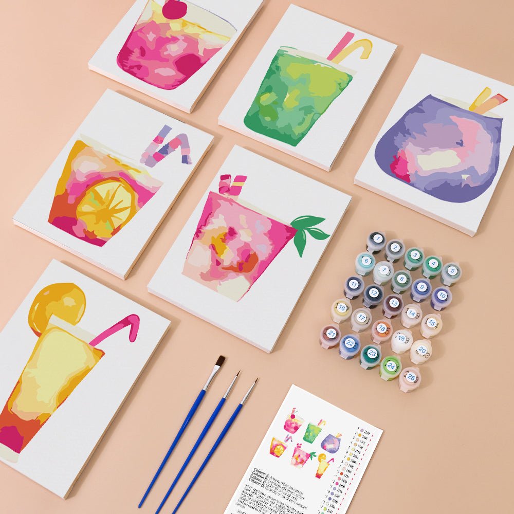 Pastel Drink Dreams - Mini Paint by Numbers Kit (6 Pieces) paint by numbers kit