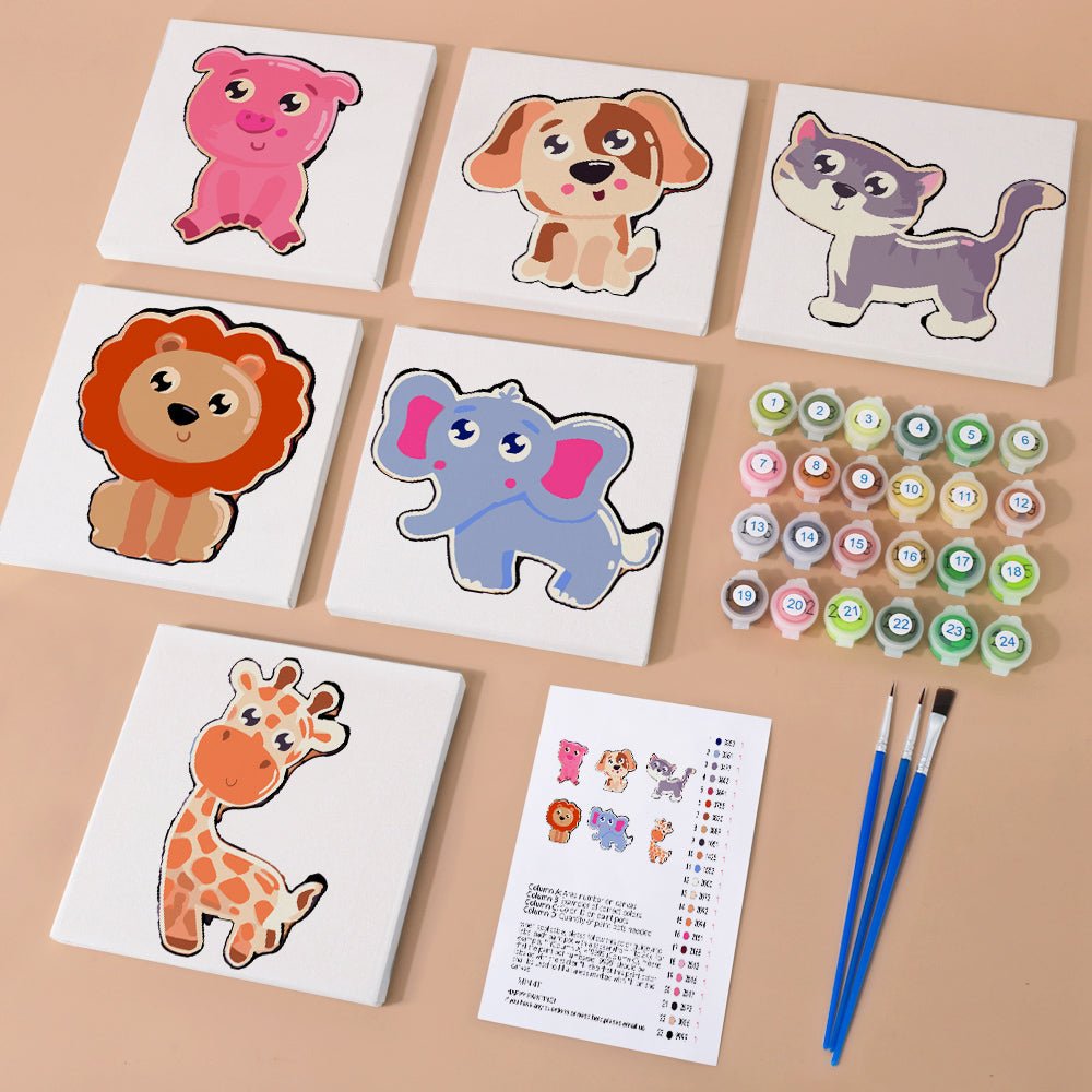 Happy Little Animal Friends - Mini Paint by Numbers Kit (6 Pieces) paint by numbers kit