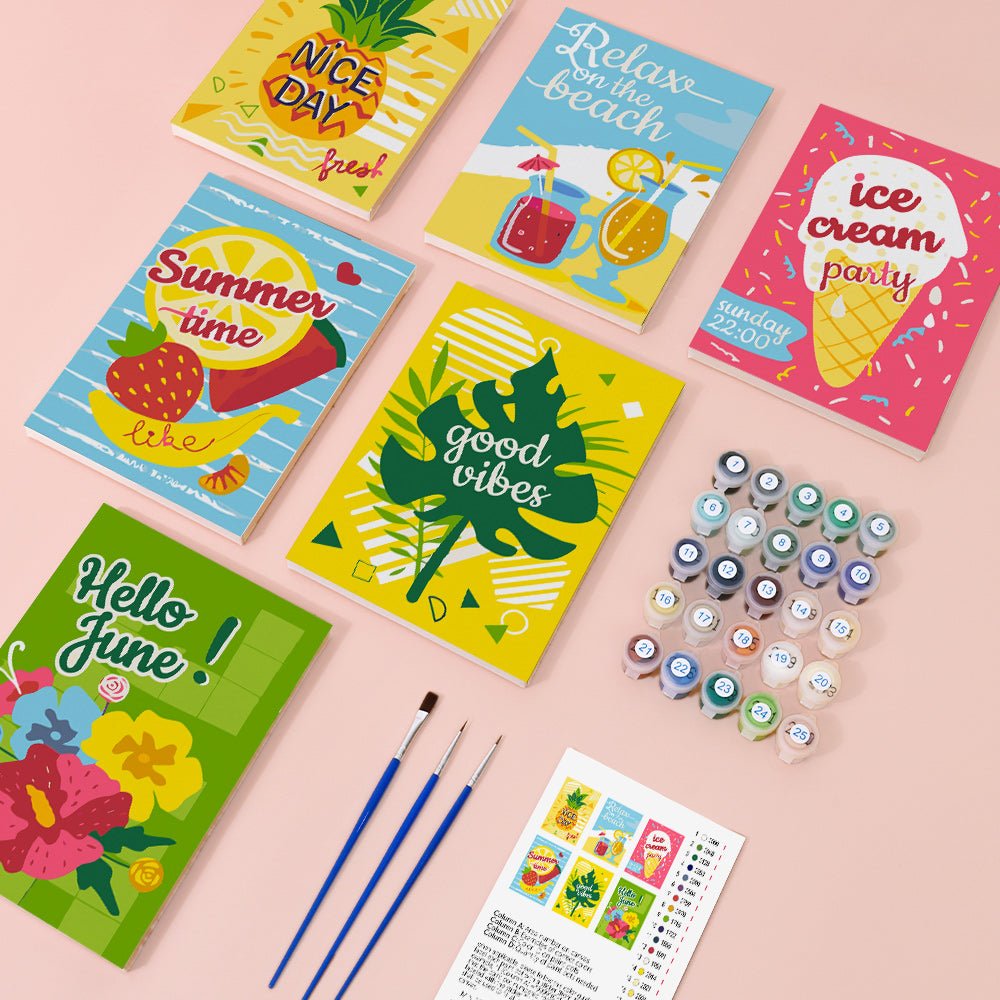 Good Vibes Summer Club - Mini Paint by Numbers Kit (6 Pieces) paint by numbers kit