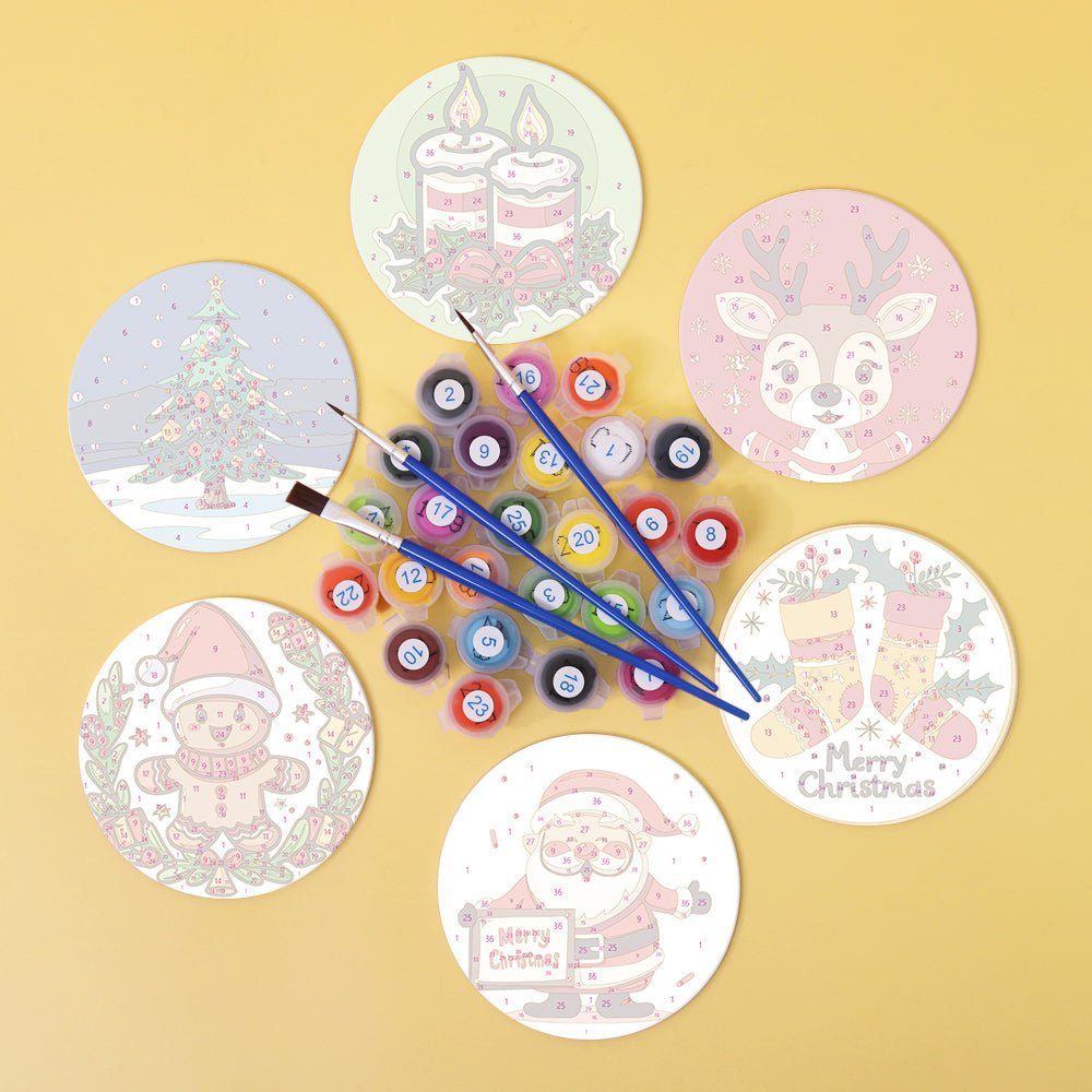 Christmas Holiday Joy - Coasters Paint by Numbers Kit (6 Pieces) paint by numbers kit