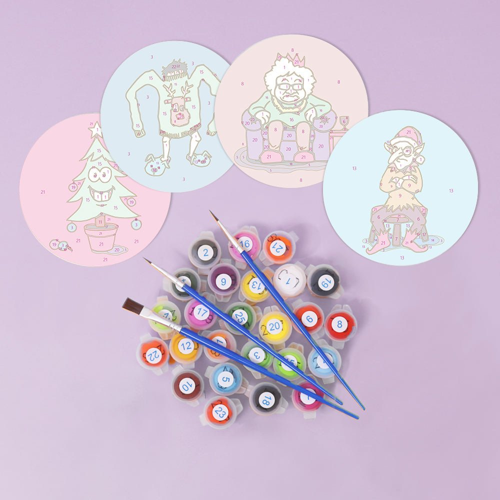 Whimsical Holiday Characters - Coasters Paint by Numbers Kit (4 Pieces) paint by numbers kit