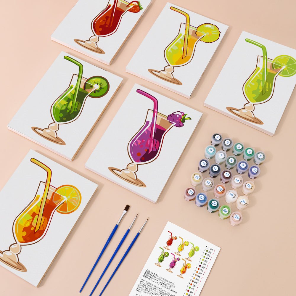 Tropical Cocktail Hour - Mini Paint by Numbers Kit (6 Pieces) paint by numbers kit