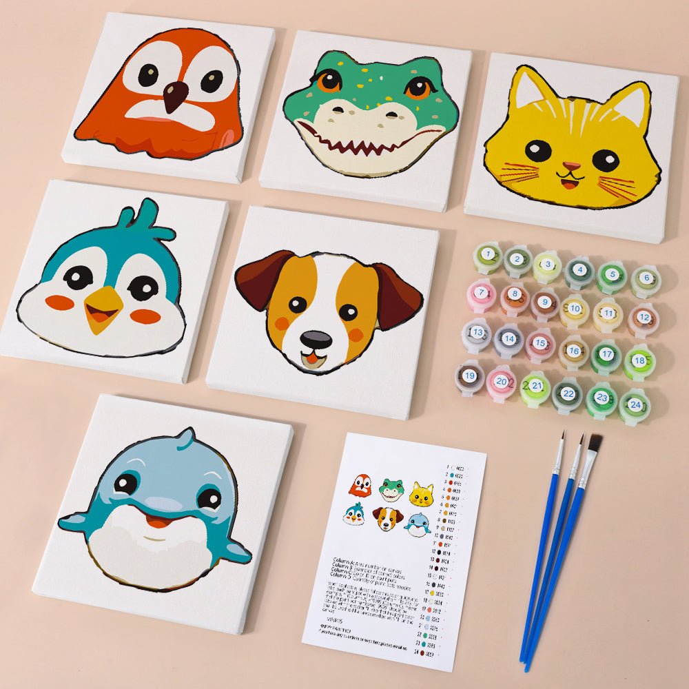 Sweet Animal Faces - Mini Paint by Numbers Kit (6 Pieces) paint by numbers kit