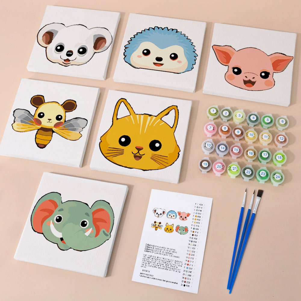 Happy Faces Animal Minis - Mini Paint by Numbers Kit (6 Pieces) paint by numbers kit
