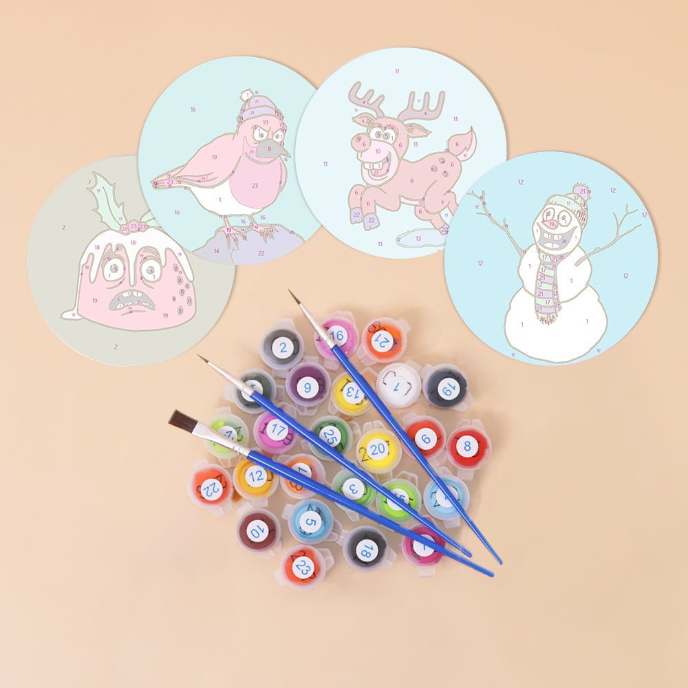 Merry Little Winter Friends - Coasters Paint by Numbers Kit (4 Pieces) paint by numbers kit