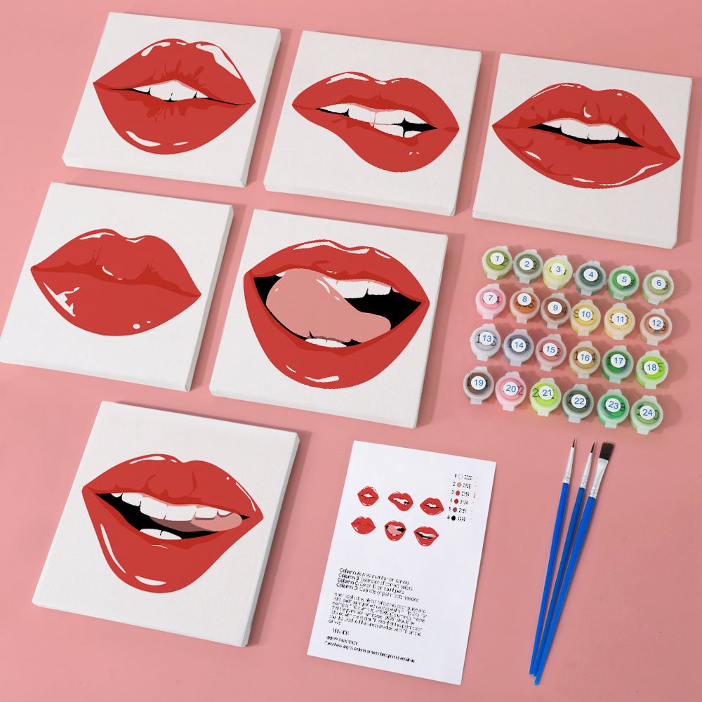Bold Red Kiss - Mini Paint by Numbers Kit (6 Pieces) paint by numbers kit