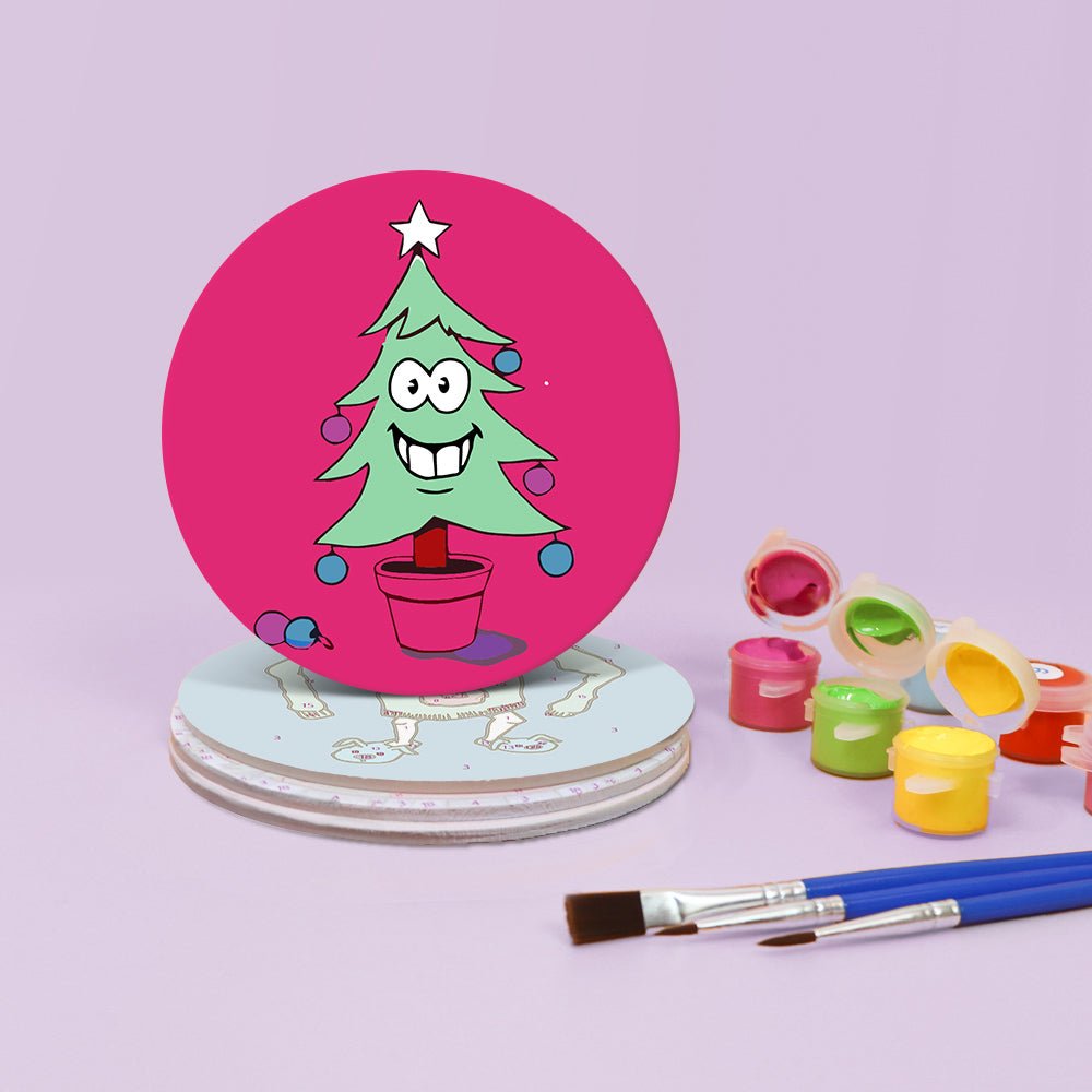 Whimsical Holiday Characters - Coasters Paint by Numbers Kit (4 Pieces) paint by numbers kit