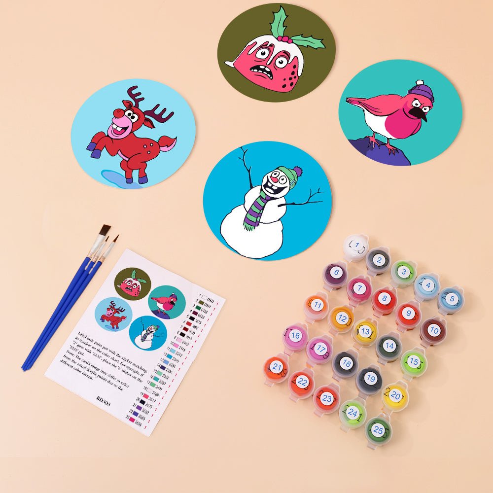 Merry Little Winter Friends - Coasters Paint by Numbers Kit (4 Pieces) paint by numbers kit