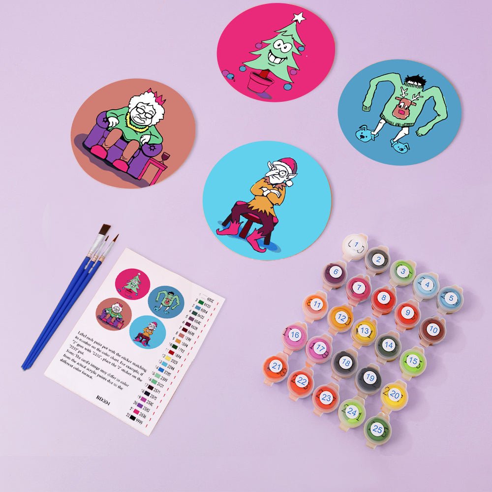 Whimsical Holiday Characters - Coasters Paint by Numbers Kit (4 Pieces) paint by numbers kit