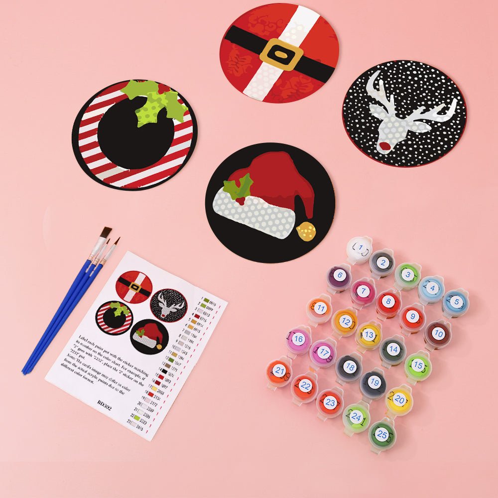 Classic Christmas Icons - Coasters Paint by Numbers Kit (4 Pieces) paint by numbers kit