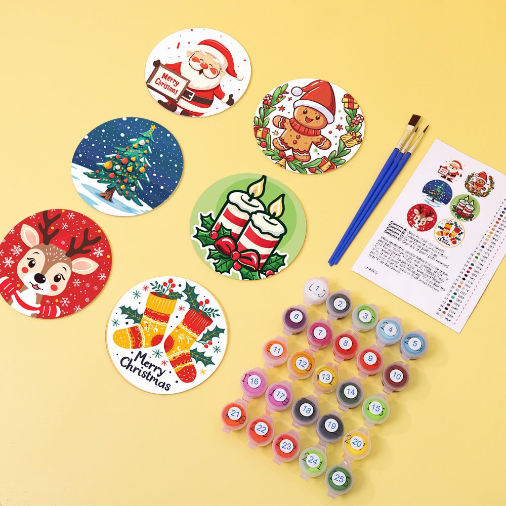 Christmas Holiday Joy - Coasters Paint by Numbers Kit (6 Pieces) paint by numbers kit