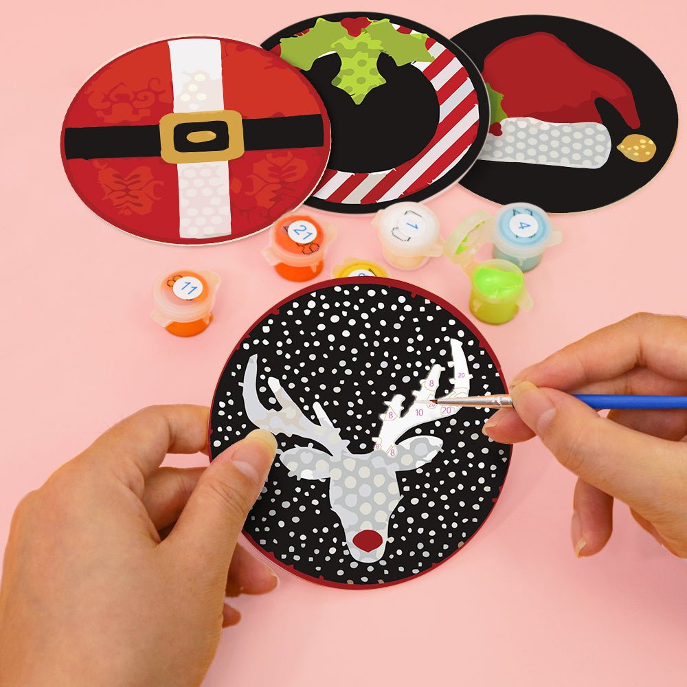 Classic Christmas Icons - Coasters Paint by Numbers Kit (4 Pieces) paint by numbers kit