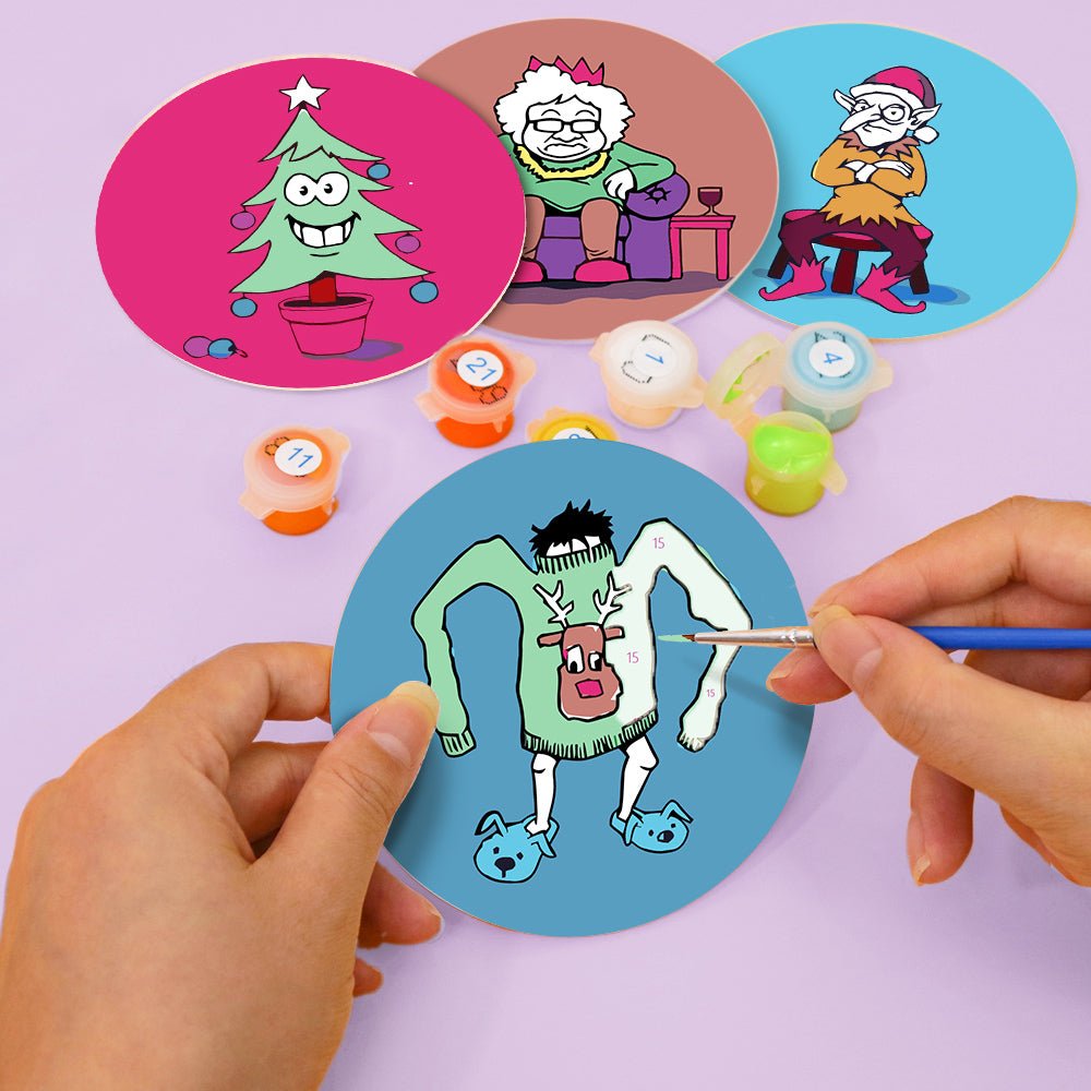 Whimsical Holiday Characters - Coasters Paint by Numbers Kit (4 Pieces) paint by numbers kit
