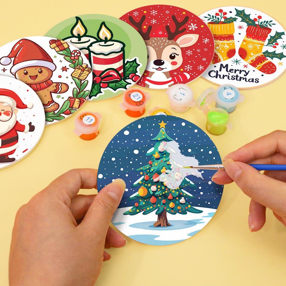 Christmas Holiday Joy - Coasters Paint by Numbers Kit (6 Pieces) paint by numbers kit