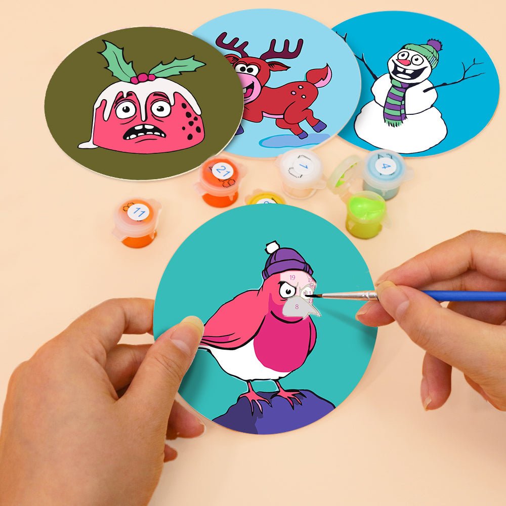 Merry Little Winter Friends - Coasters Paint by Numbers Kit (4 Pieces) paint by numbers kit