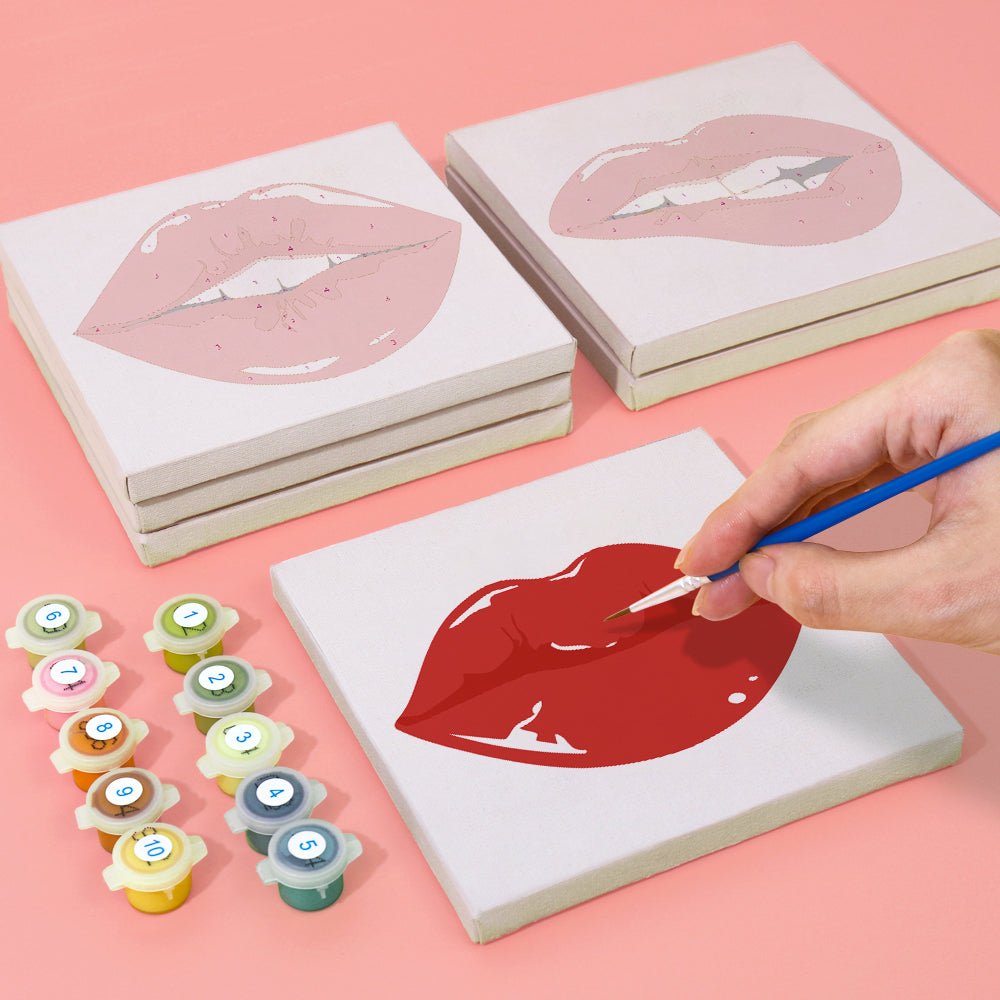 Bold Red Kiss - Mini Paint by Numbers Kit (6 Pieces) paint by numbers kit