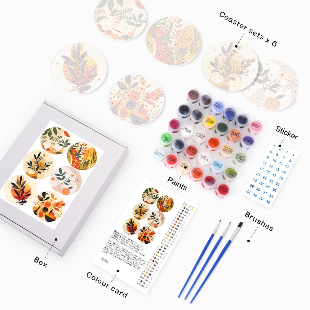 Modern Botanical Art - Coasters Paint by Numbers Kit (6 Pieces) paint by numbers kit