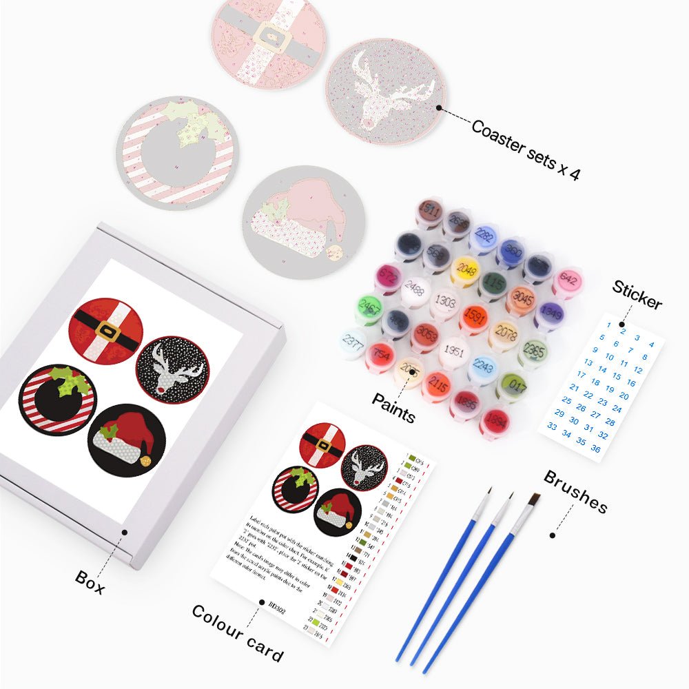 Classic Christmas Icons - Coasters Paint by Numbers Kit (4 Pieces) paint by numbers kit