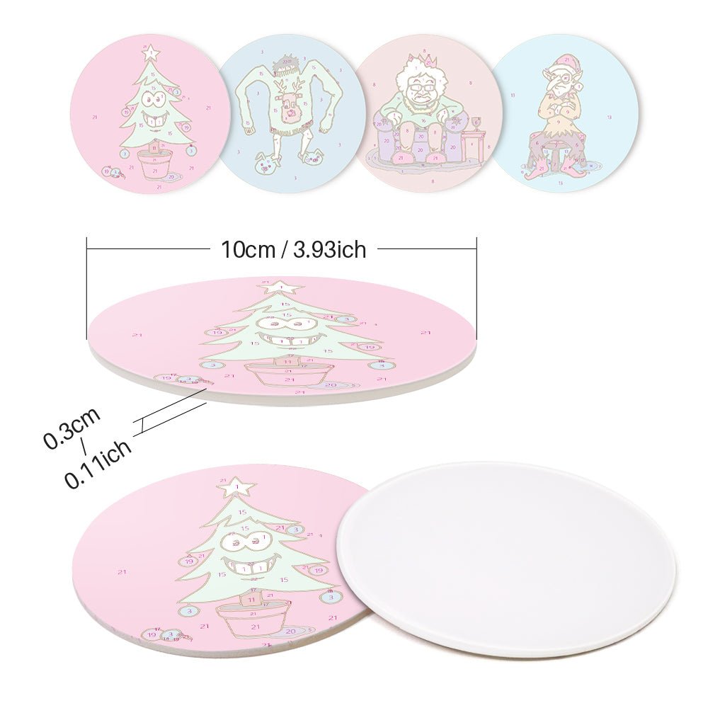 Whimsical Holiday Characters - Coasters Paint by Numbers Kit (4 Pieces) paint by numbers kit