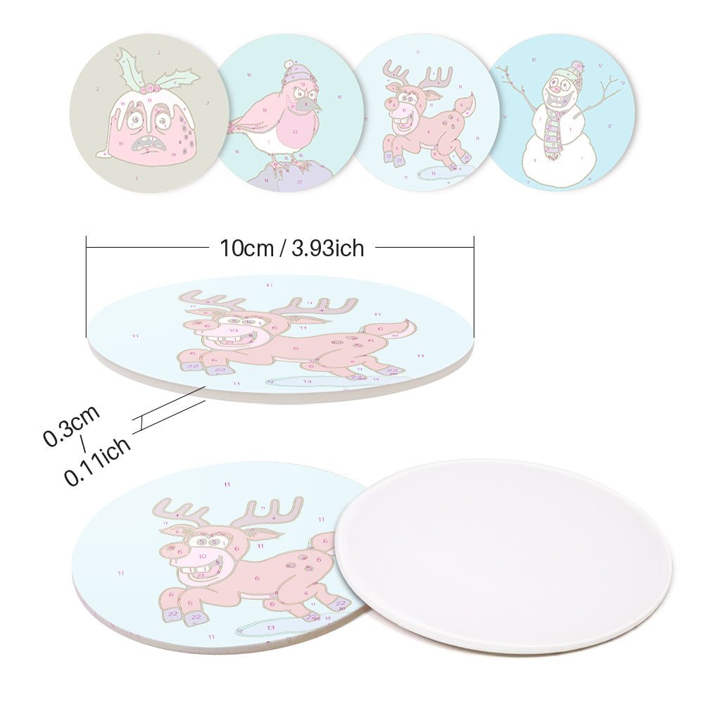 Merry Little Winter Friends - Coasters Paint by Numbers Kit (4 Pieces) paint by numbers kit