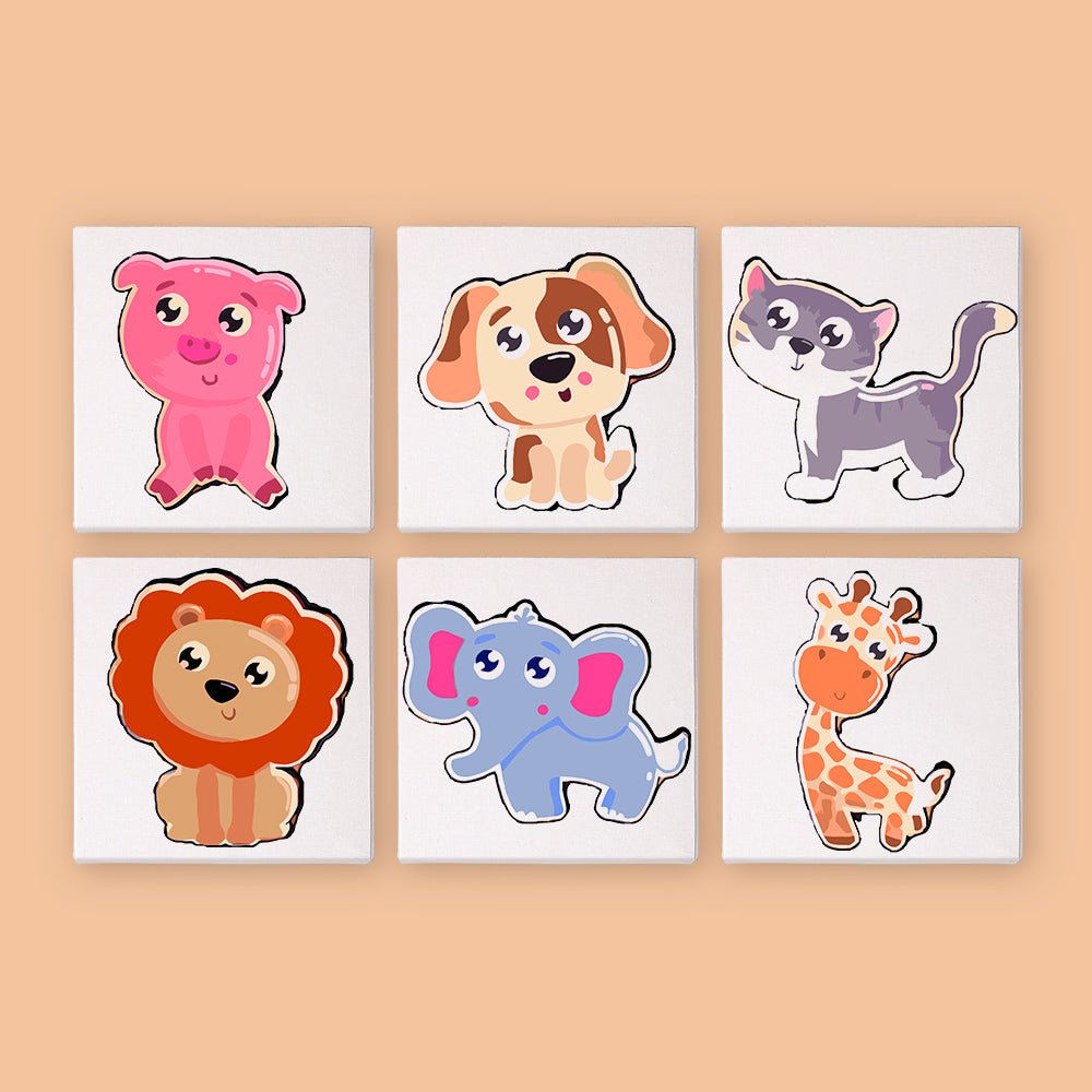 Happy Little Animal Friends - Mini Paint by Numbers Kit (6 Pieces) paint by numbers kit