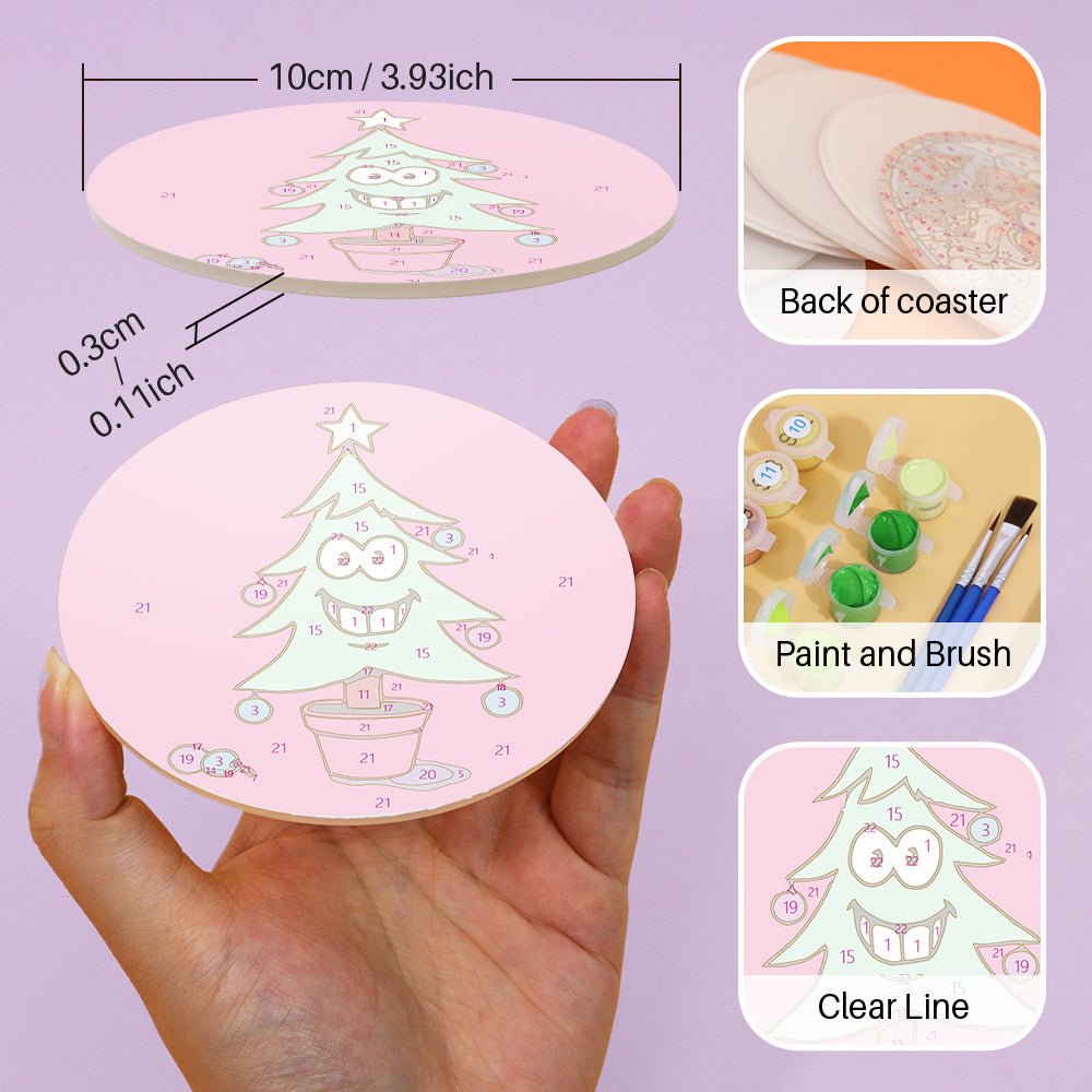 Whimsical Holiday Characters - Coasters Paint by Numbers Kit (4 Pieces) paint by numbers kit