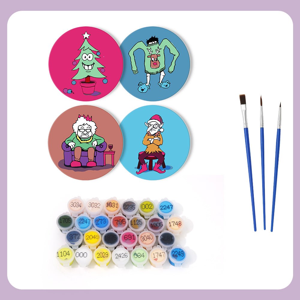 Whimsical Holiday Characters - Coasters Paint by Numbers Kit (4 Pieces) paint by numbers kit