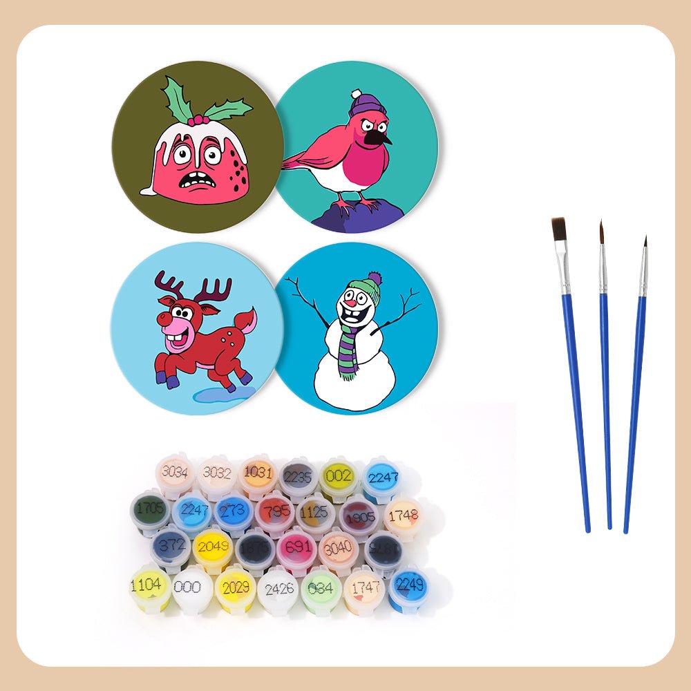 Merry Little Winter Friends - Coasters Paint by Numbers Kit (4 Pieces) paint by numbers kit