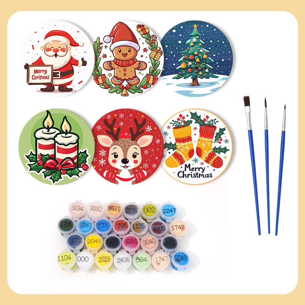 Christmas Holiday Joy - Coasters Paint by Numbers Kit (6 Pieces) paint by numbers kit