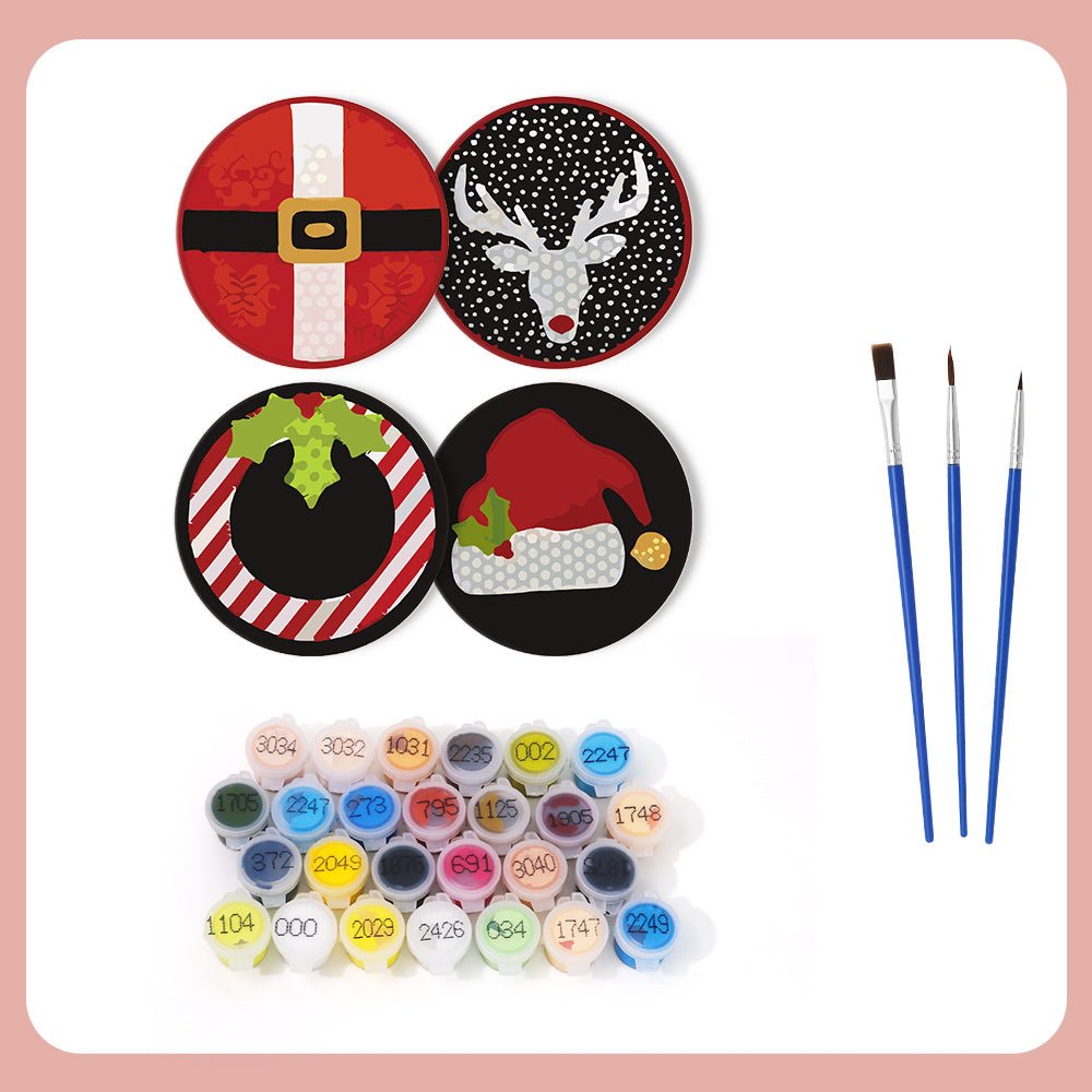 Classic Christmas Icons - Coasters Paint by Numbers Kit (4 Pieces) paint by numbers kit