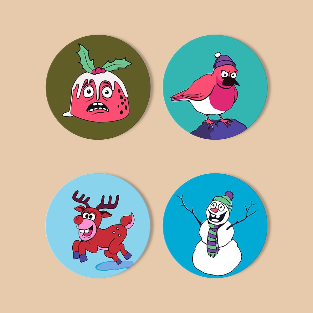 Merry Little Winter Friends - Coasters Paint by Numbers Kit (4 Pieces) paint by numbers kit