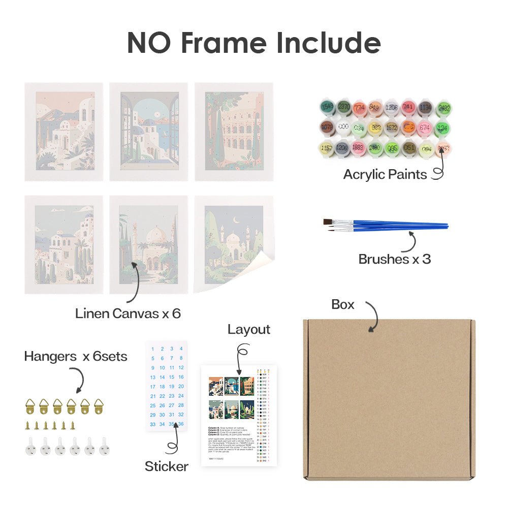 Mediterranean Archways - Mini Paint by Numbers Kit (6 Pieces) paint by numbers kit