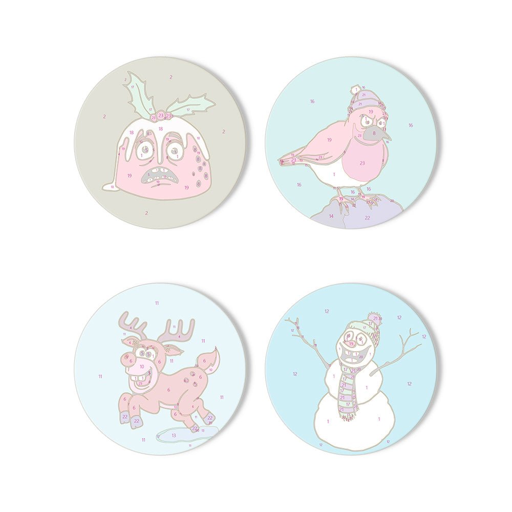 Merry Little Winter Friends - Coasters Paint by Numbers Kit (4 Pieces) paint by numbers kit