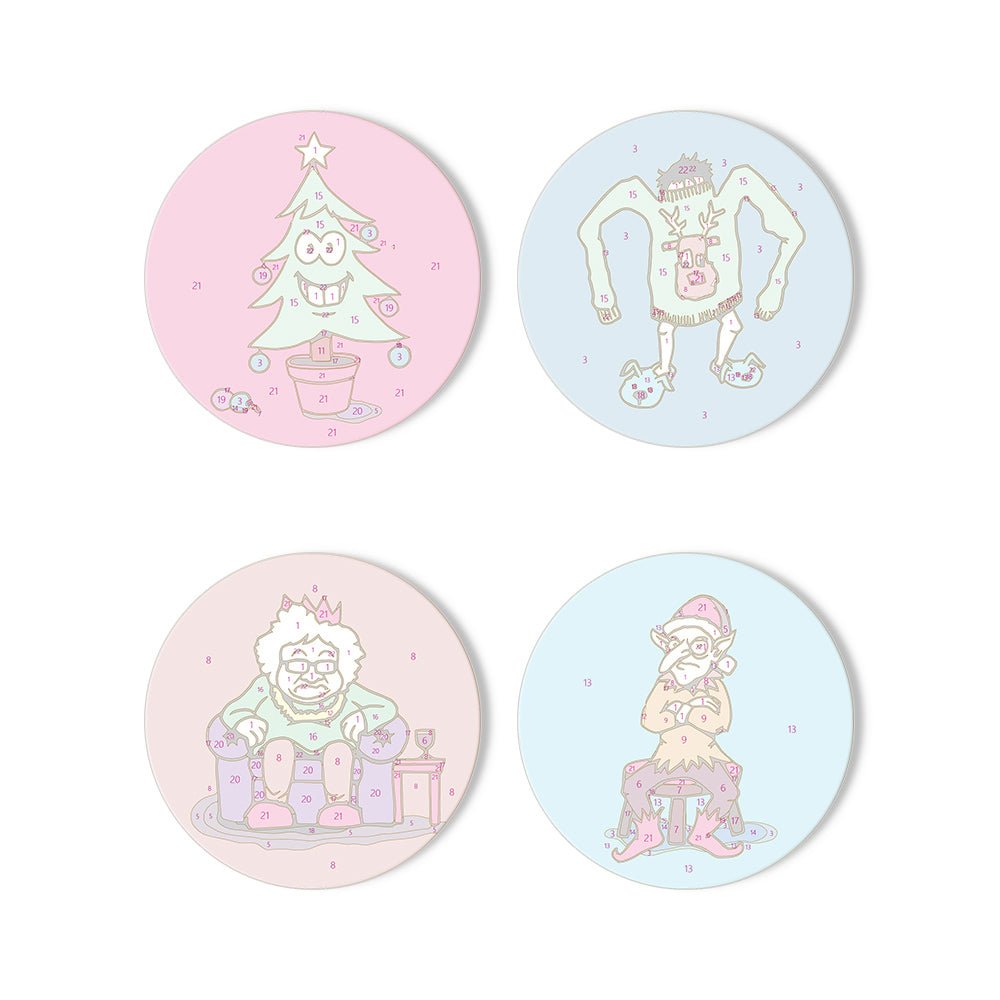 Whimsical Holiday Characters - Coasters Paint by Numbers Kit (4 Pieces) paint by numbers kit