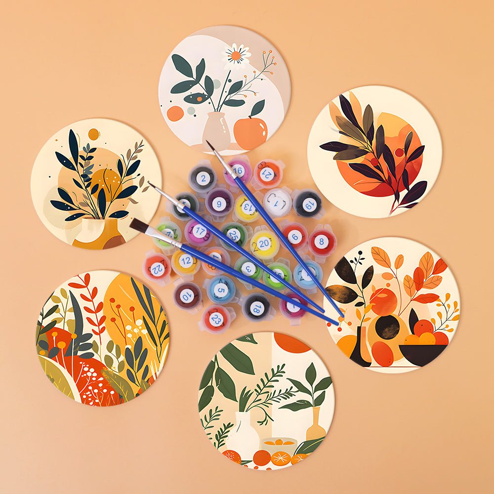 Modern Botanical Art - Coasters Paint by Numbers Kit (6 Pieces) paint by numbers kit