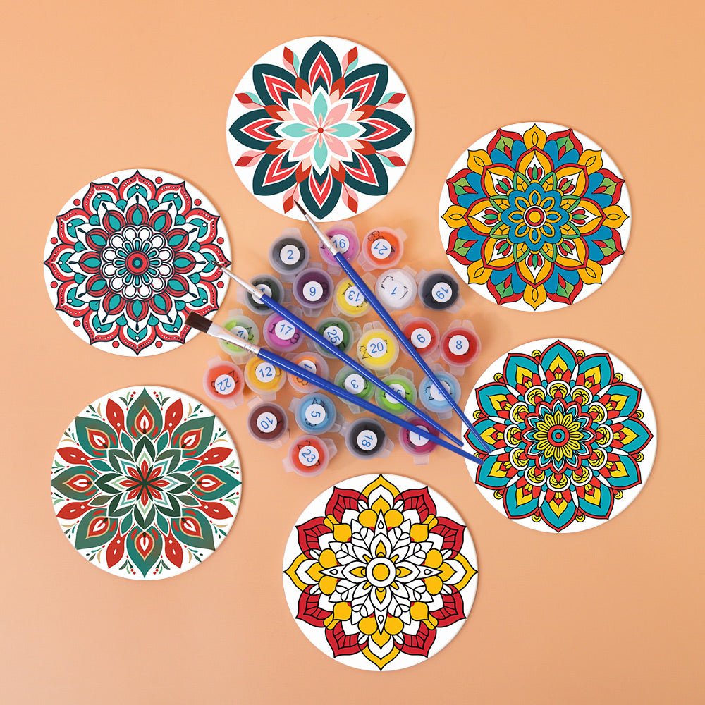 Colorful Mandala Patterns - Coasters Paint by Numbers Kit (6 Pieces) paint by numbers kit