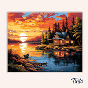 Lakeside Cabin Sunset paint by numbers kit