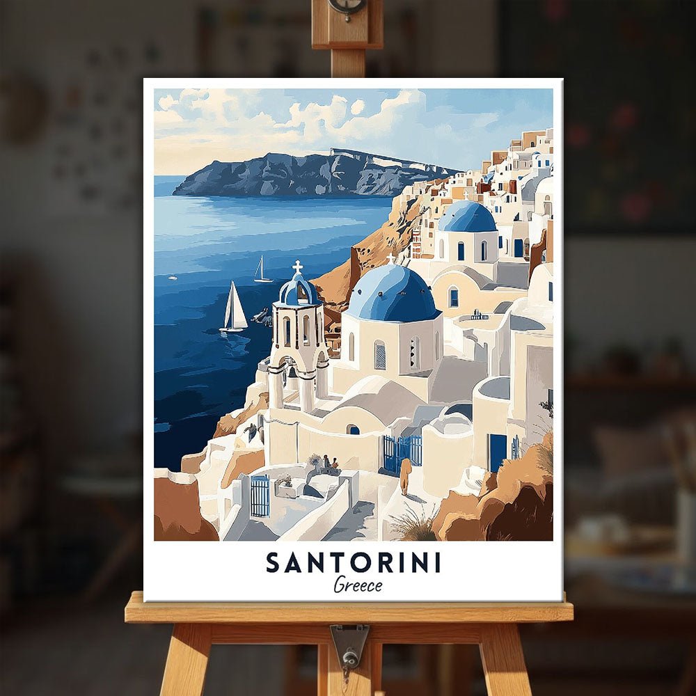 Santorini - Travel Poster paint by numbers kit