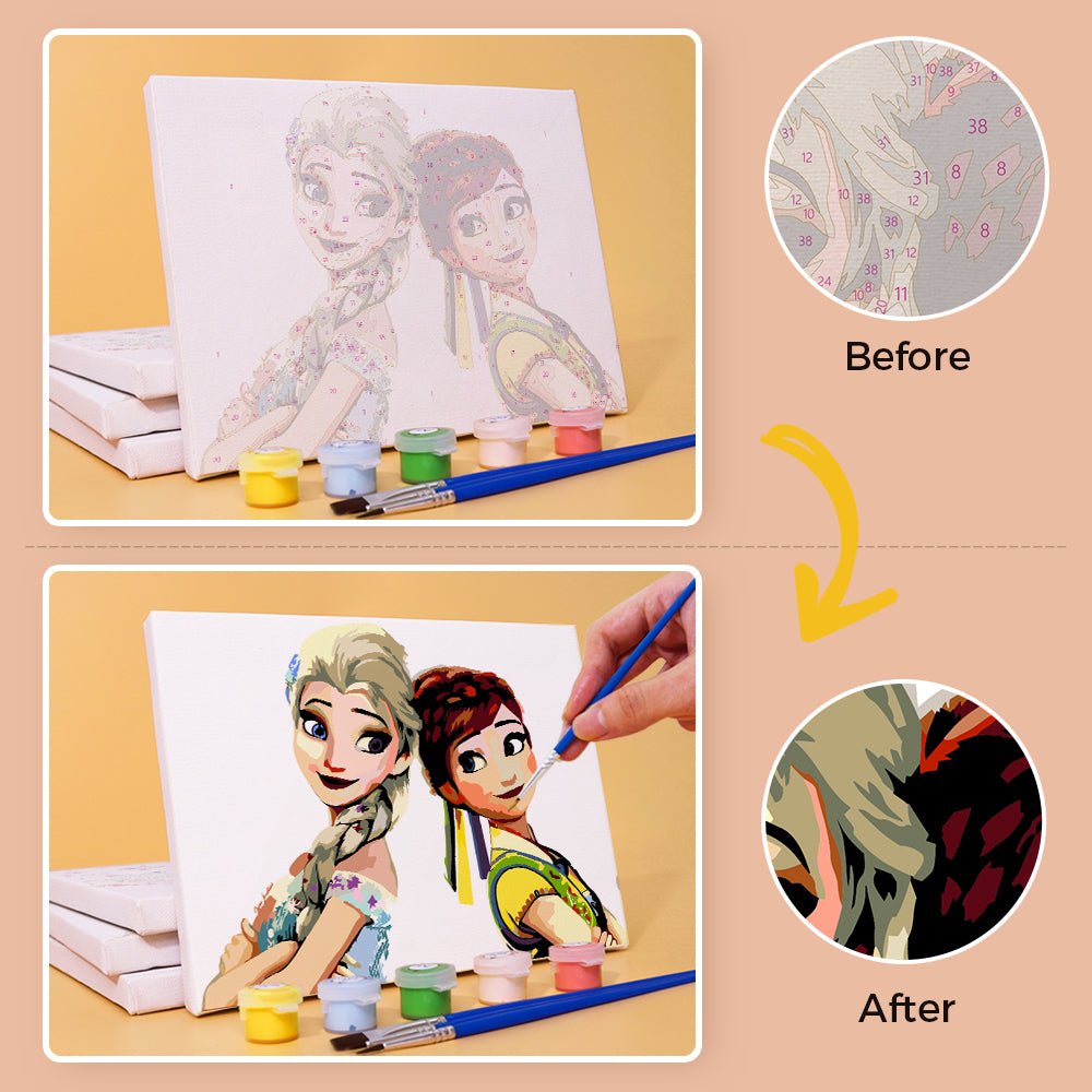 Snow Sisters Forever - Mini Paint by Numbers Kit (6 Pieces) paint by numbers kit