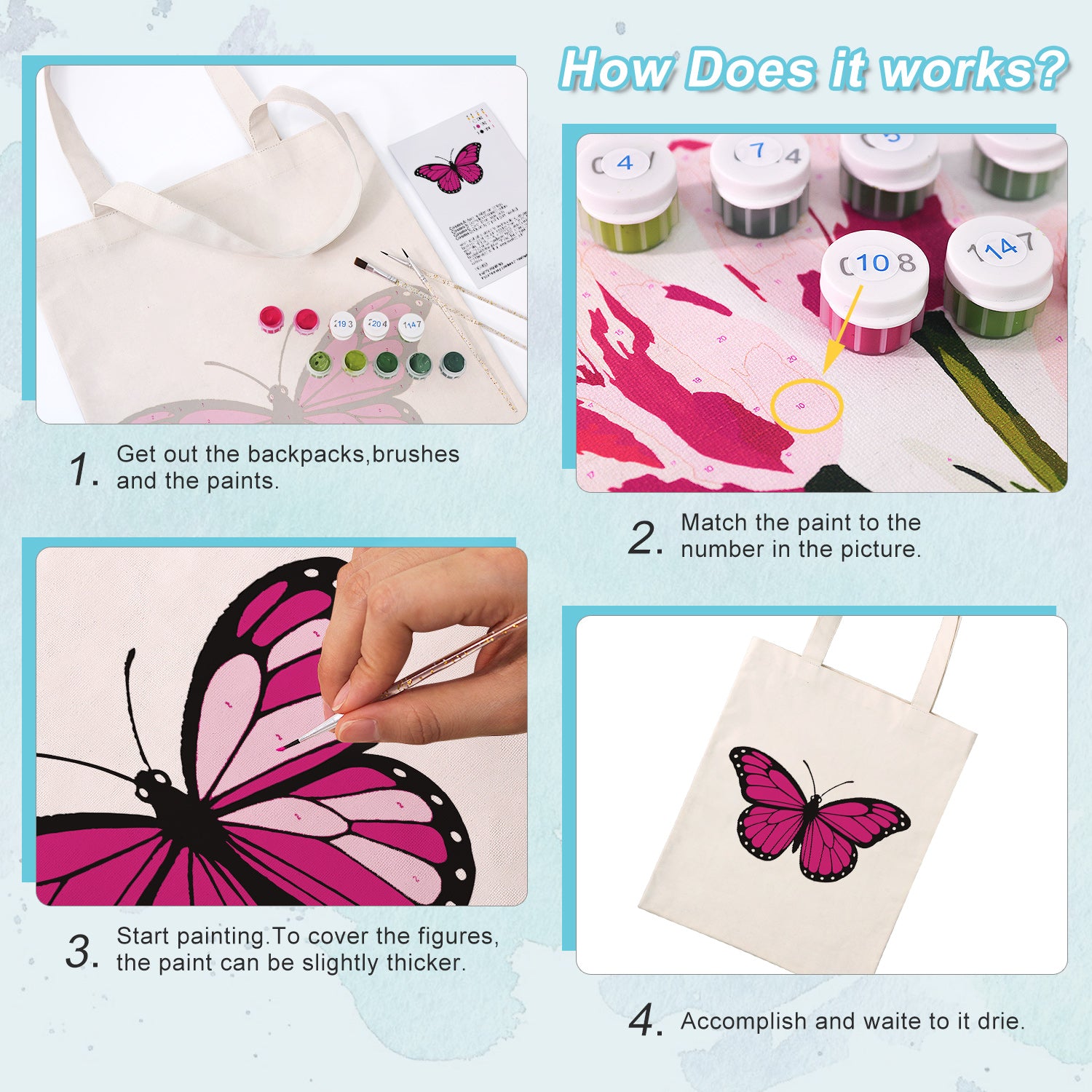 Blush Butterfly Carry Bag paint by numbers kit