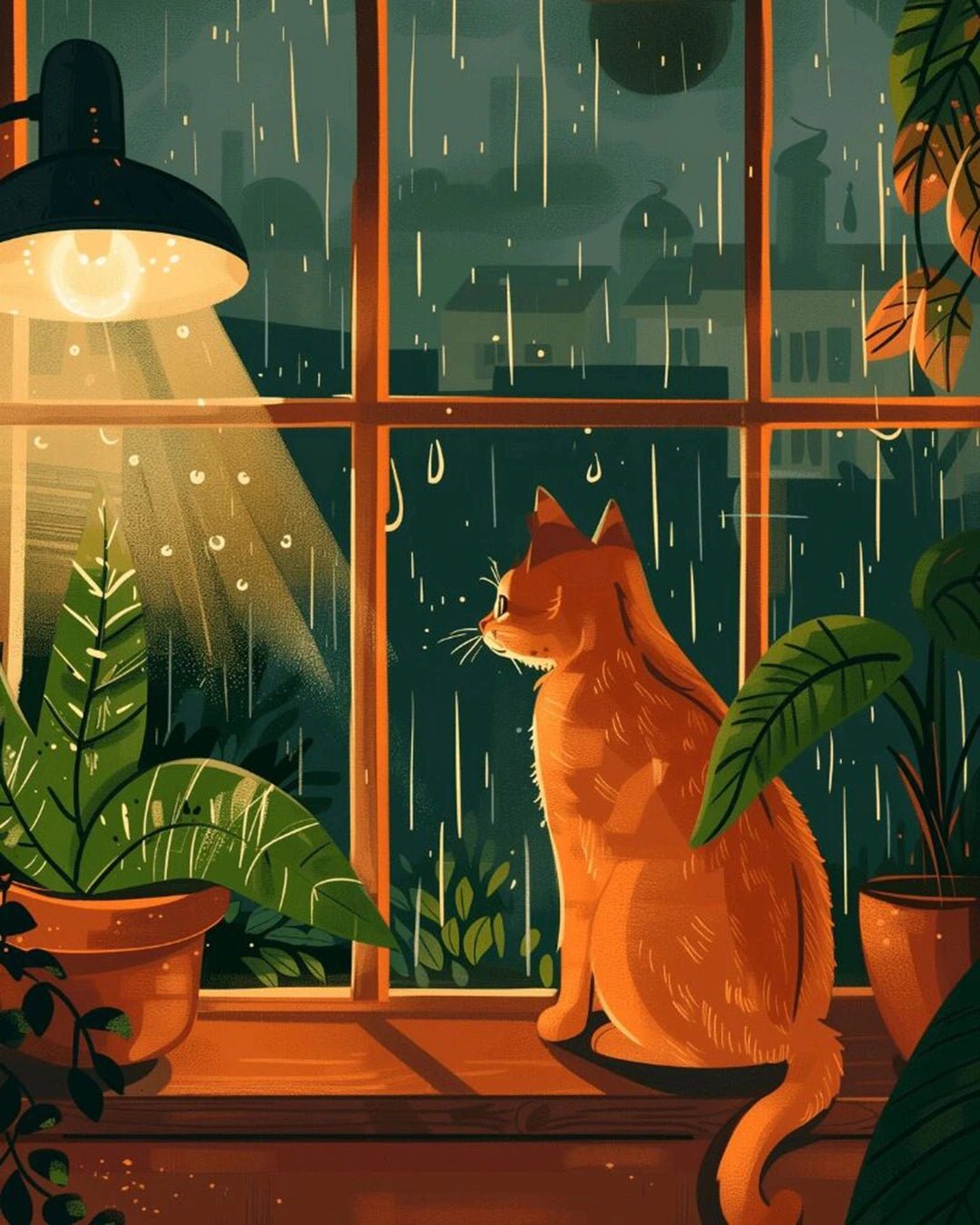 Rainy Window Cat paint by numbers kit