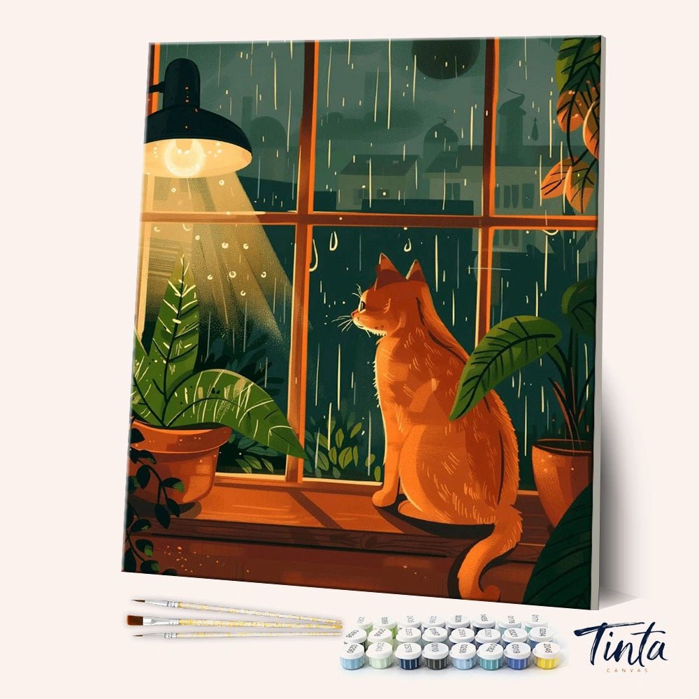 Rainy Window Cat paint by numbers kit