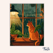 Rainy Window Cat paint by numbers kit