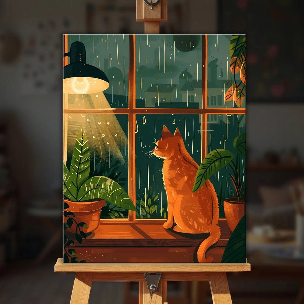 Rainy Window Cat paint by numbers kit